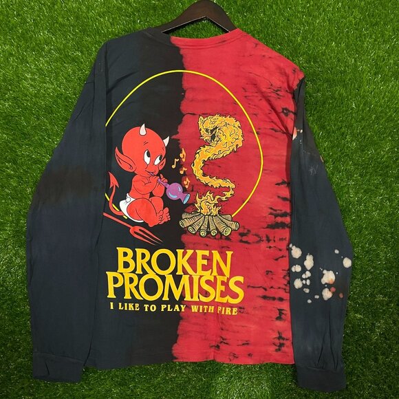 Broken Promises I Like to Play with Fire, Cartoon Graphic, Long Sleeve Tie-dye T - Picture 1 of 4